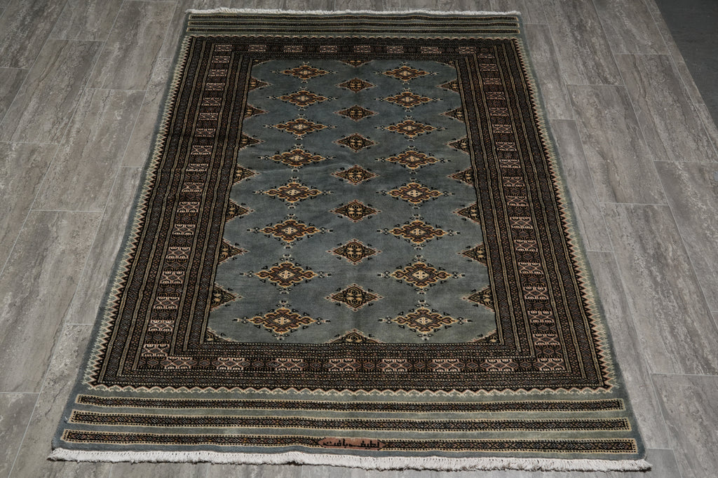 4 x 6 Slate Blue Hand-Knotted Jaldar Bokhara Rug #F-3126
