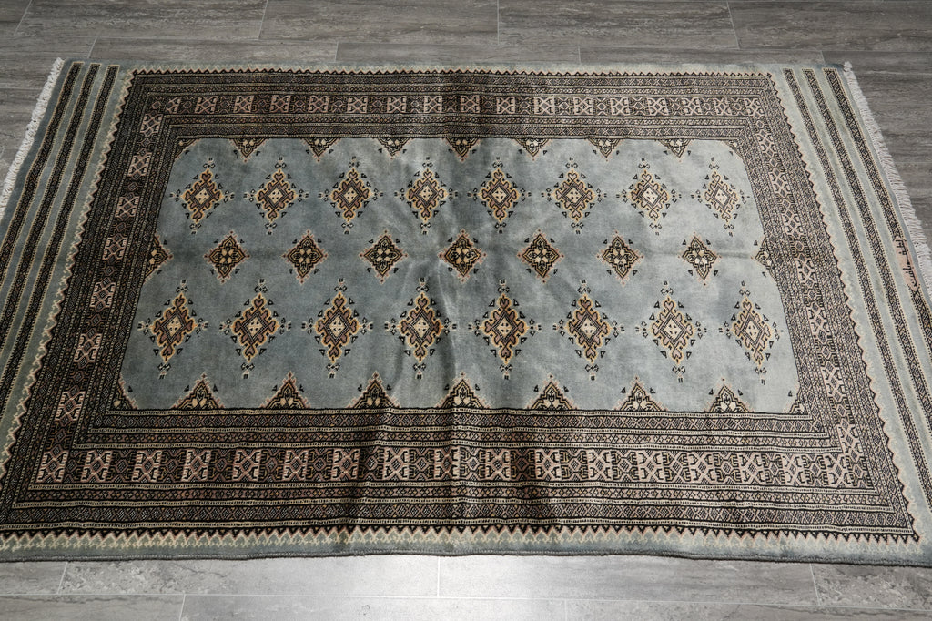 4 x 6 Slate Blue Hand-Knotted Jaldar Bokhara Rug #F-3126