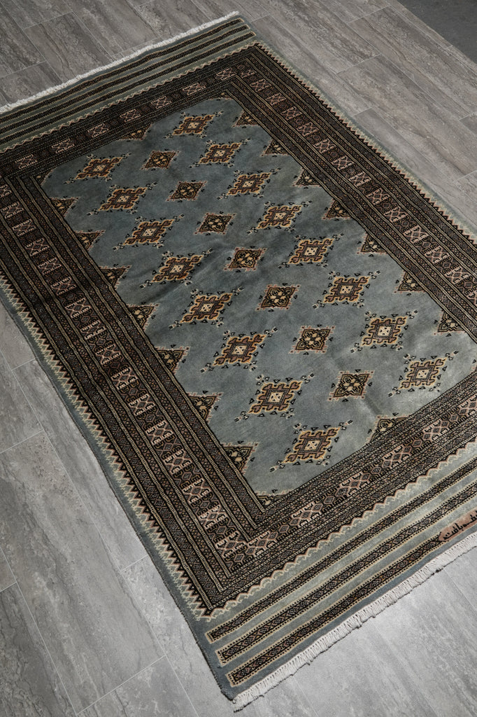 4 x 6 Slate Blue Hand-Knotted Jaldar Bokhara Rug #F-3126