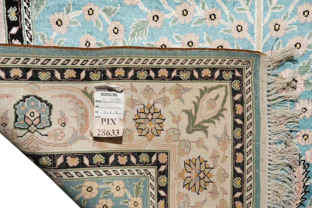 4 x 6 Silk Prayer Rug Turquoise #PIX-28633