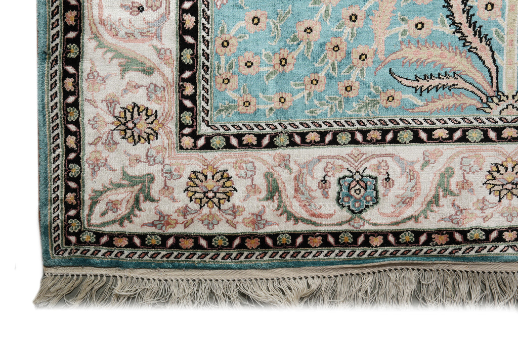 4 x 6 Silk Prayer Rug Turquoise #PIX-28633