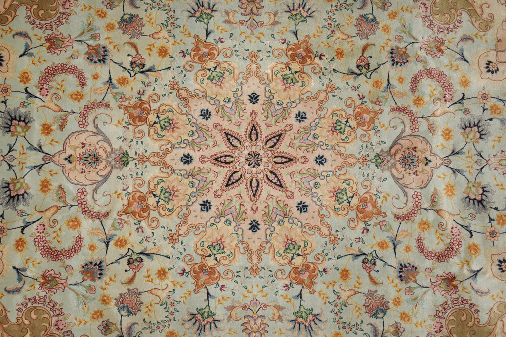 6 x 10 Blue Fine Persian Tabriz Rug Wool and Silk - view 6