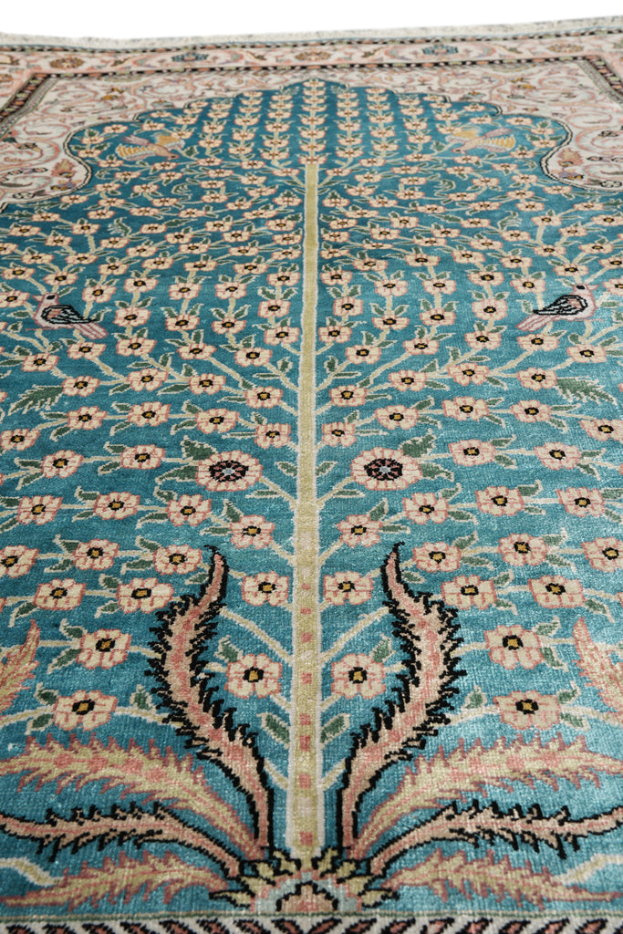 4 x 6 Silk Prayer Rug Turquoise #PIX-28633