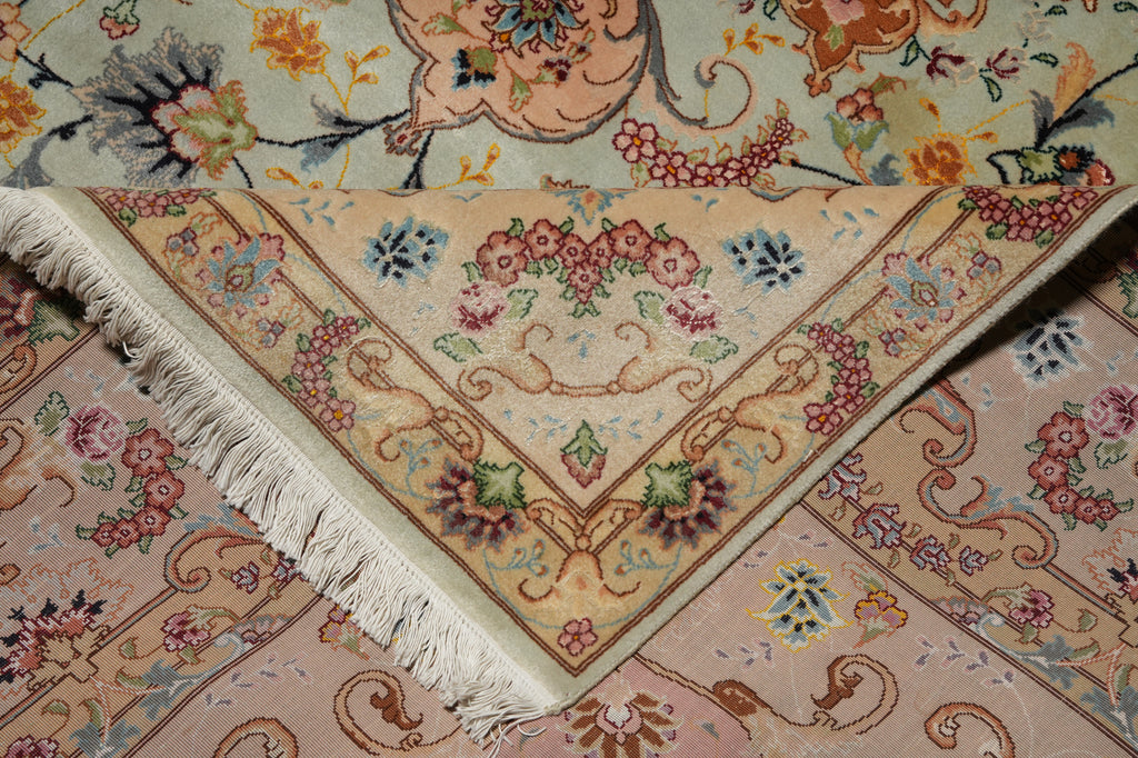6 x 10 Blue Fine Persian Tabriz Rug Wool and Silk - view 10