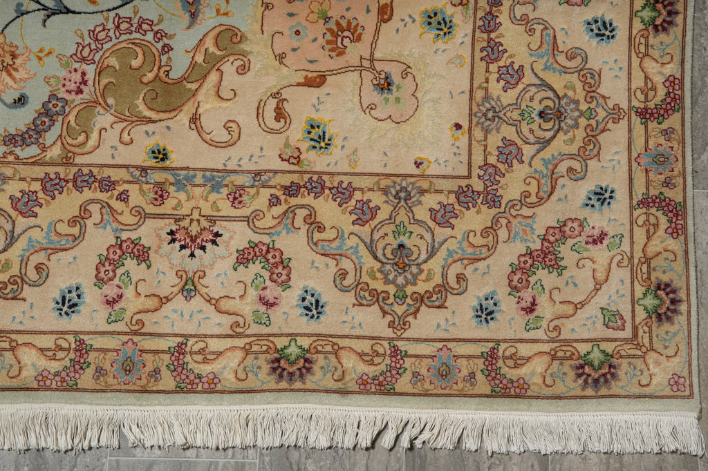 6 x 10 Blue Fine Persian Tabriz Rug Wool and Silk - view 13