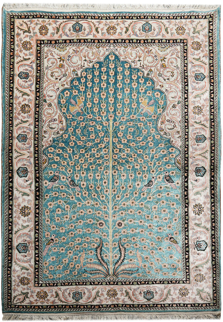 4 x 6 Silk Prayer Rug Turquoise #PIX-28633