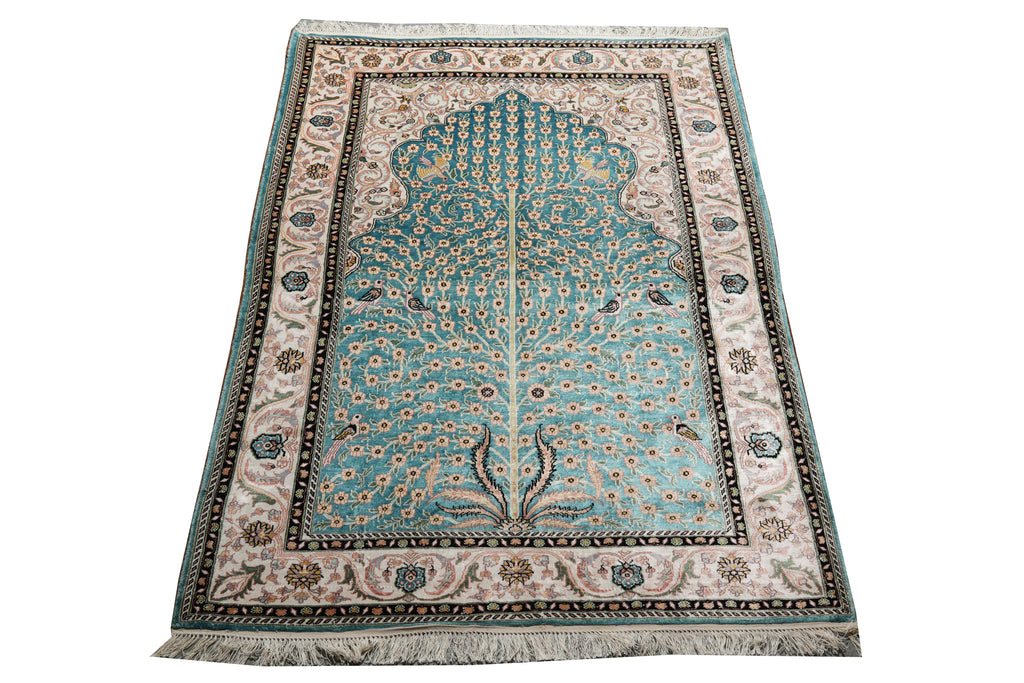 4 x 6 Silk Prayer Rug Turquoise #PIX-28633