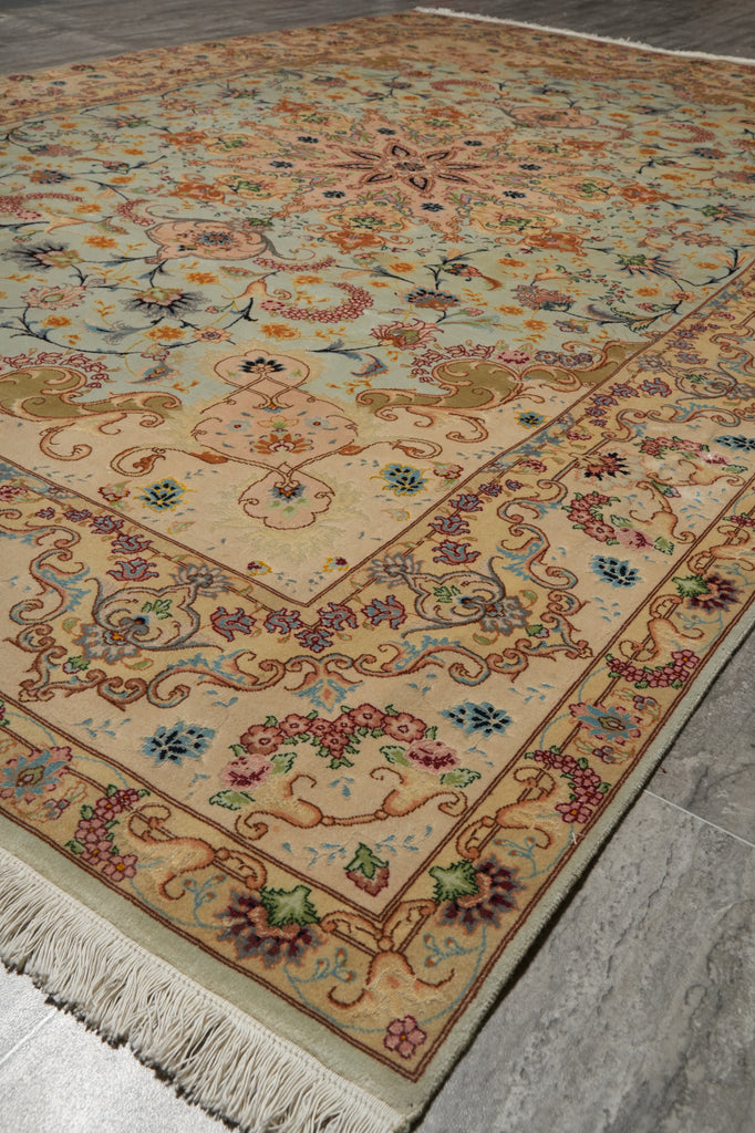 6 x 10 Blue Fine Persian Tabriz Rug Wool and Silk - view 12