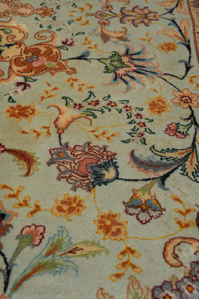 6 x 10 Blue Fine Persian Tabriz Rug Wool and Silk - view 8