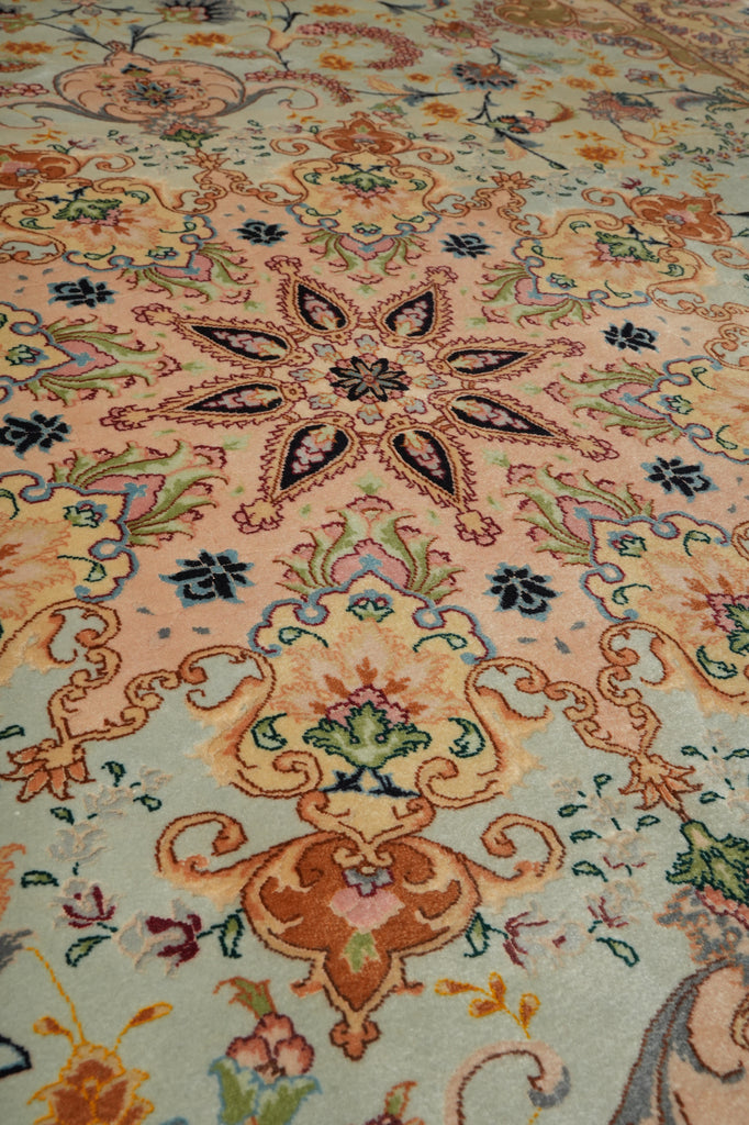 6 x 10 Blue Fine Persian Tabriz Rug Wool and Silk - view 9