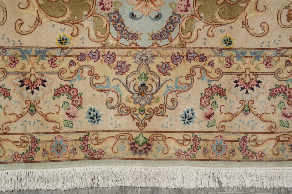 6 x 10 Blue Fine Persian Tabriz Rug Wool and Silk - view 14