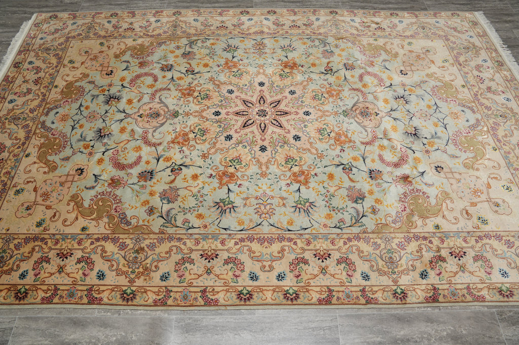 6 x 10 Blue Fine Persian Tabriz Rug Wool and Silk - view 4