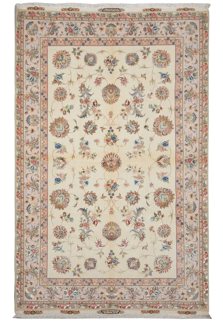 6.7 x 10 Fine Aunthentic Signed Wool & Silk Persian Tabriz Rug 400 KPSI - Iran #PIX-21981