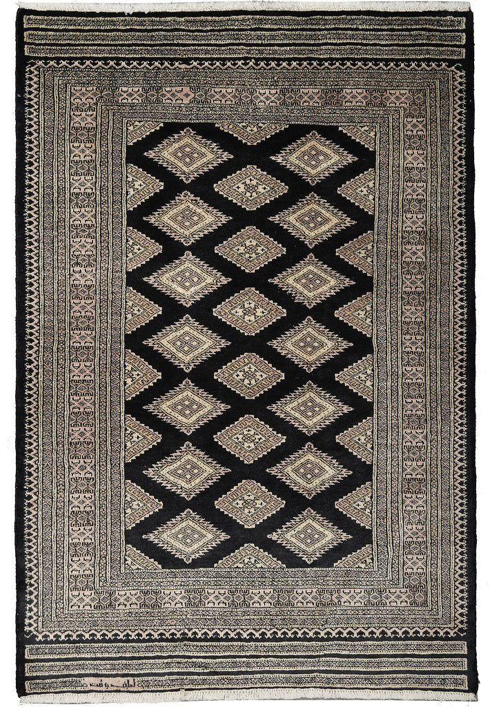 4 x 6 Black Hand-Knotted Jaldar Bokhara Wool Silk Touch #B-75634