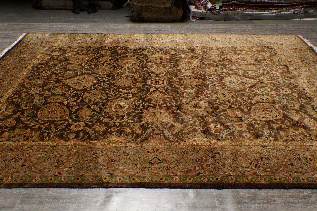 9 x 12.3 Olive Green Handmade Jaipur Rug  Dense Lustrous Wool