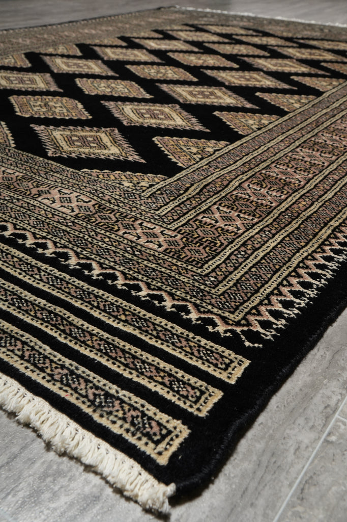4 x 6 Black Hand-Knotted Jaldar Bokhara Wool Silk Touch #B-75634