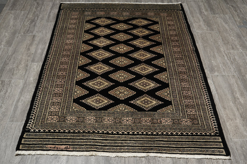 4 x 6 Black Hand-Knotted Jaldar Bokhara Wool Silk Touch #B-75634