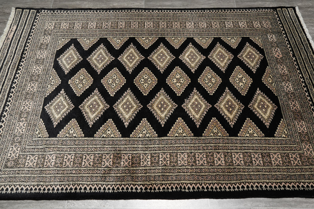 4 x 6 Black Hand-Knotted Jaldar Bokhara Wool Silk Touch #B-75634