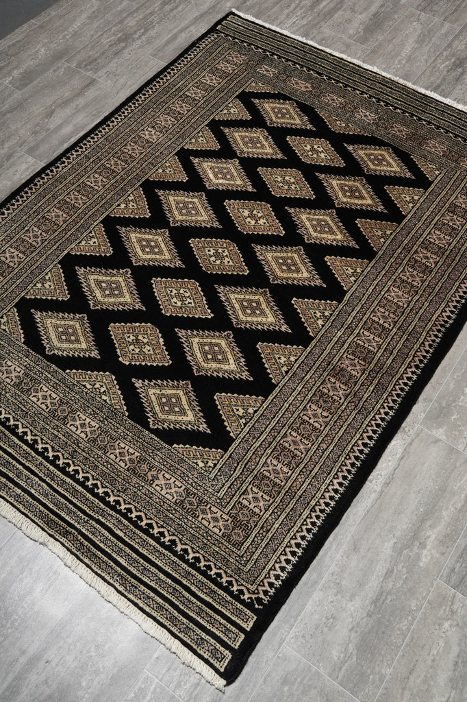 4 x 6 Black Hand-Knotted Jaldar Bokhara Wool Silk Touch #B-75634
