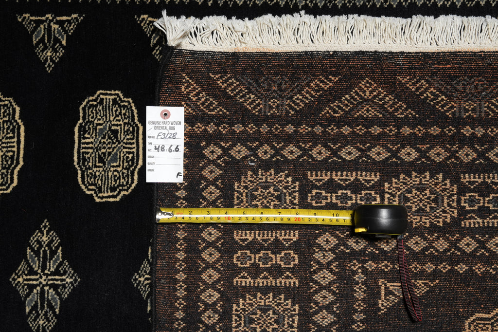4.8 x 6.6 Black Hand-Knotted Quality Wool Bokhara Rug #F-3128