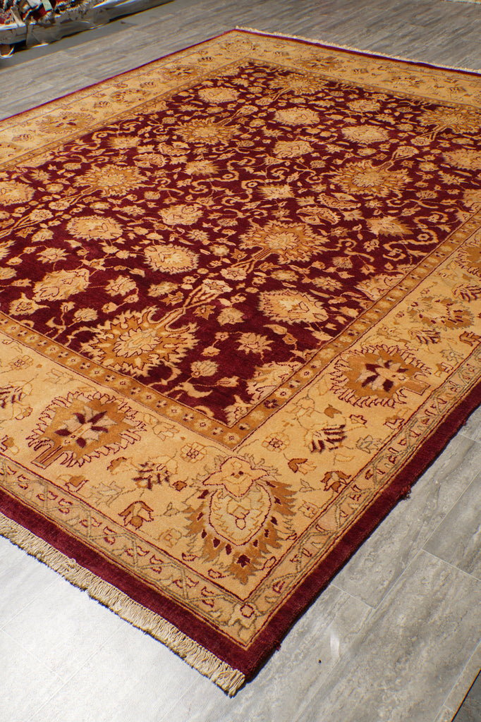9 x 11 Quality Handmade Area Rug BURGUNDY Organic Wool #F-4486