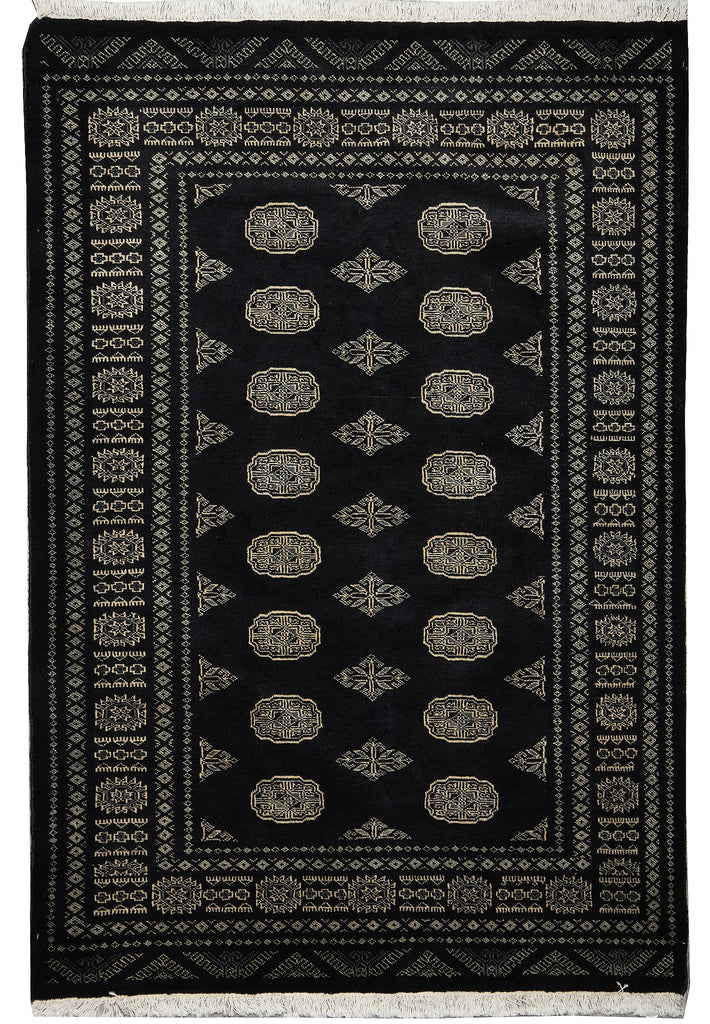4.8 x 6.6 Black Hand-Knotted Quality Wool Bokhara Rug #F-3128