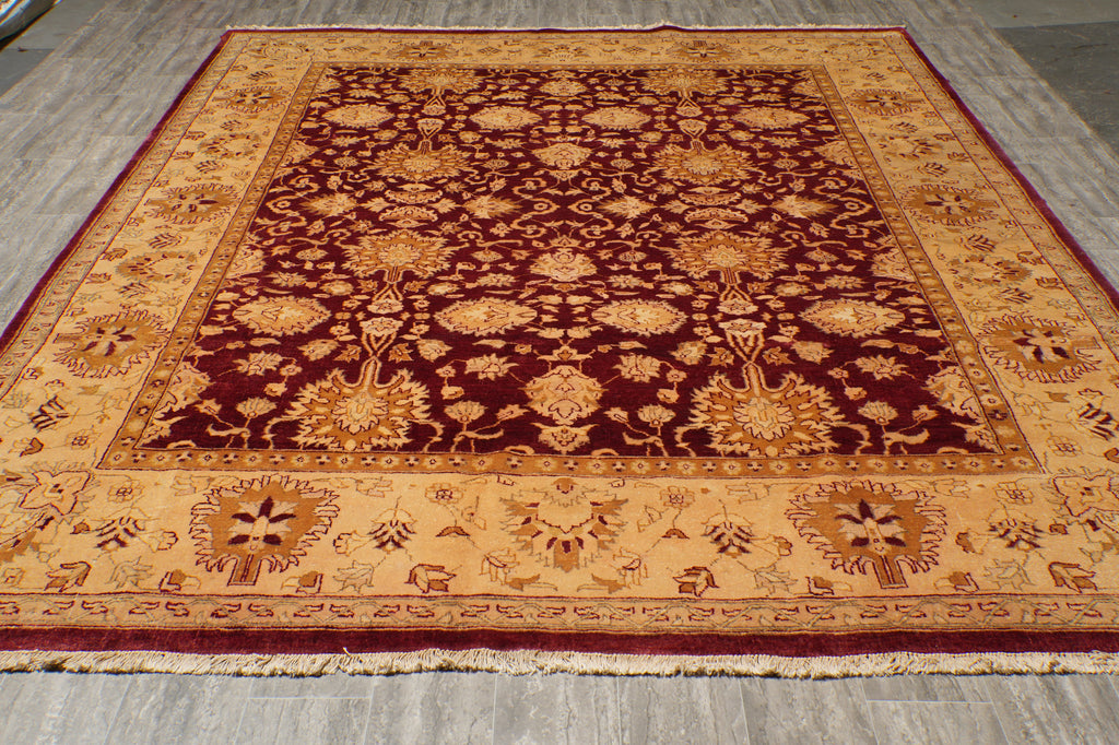 9 x 11 Quality Handmade Area Rug BURGUNDY Organic Wool #F-4486