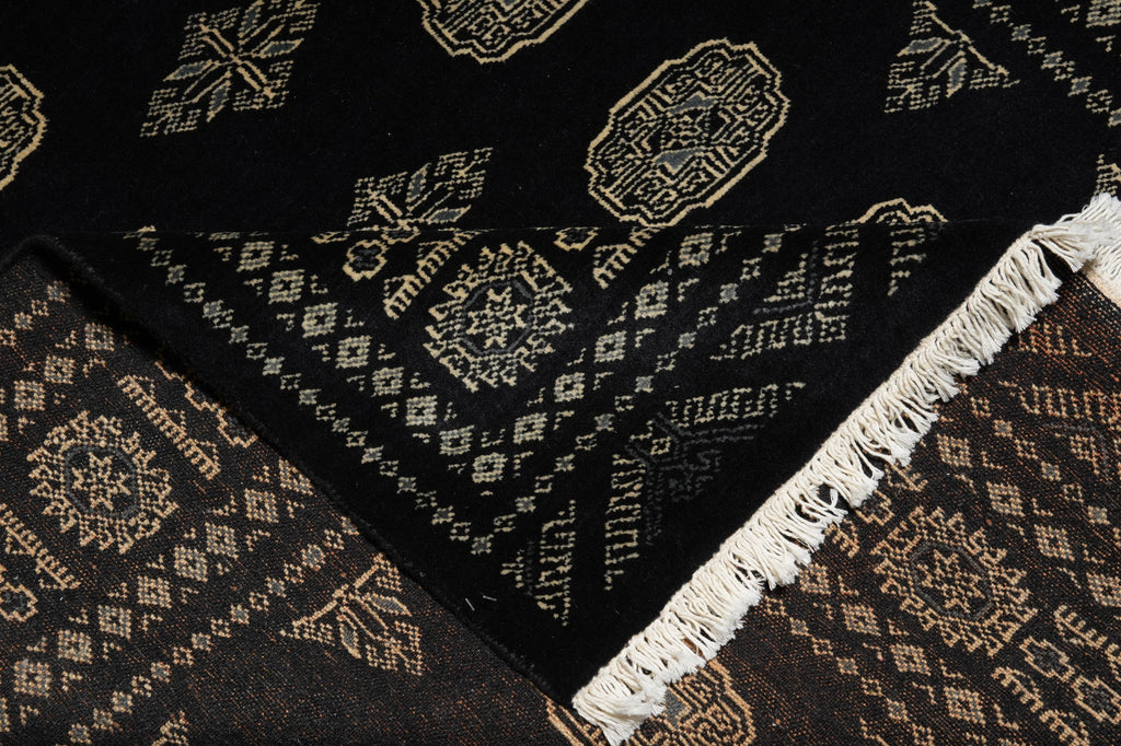 4.8 x 6.6 Black Hand-Knotted Quality Wool Bokhara Rug #F-3128