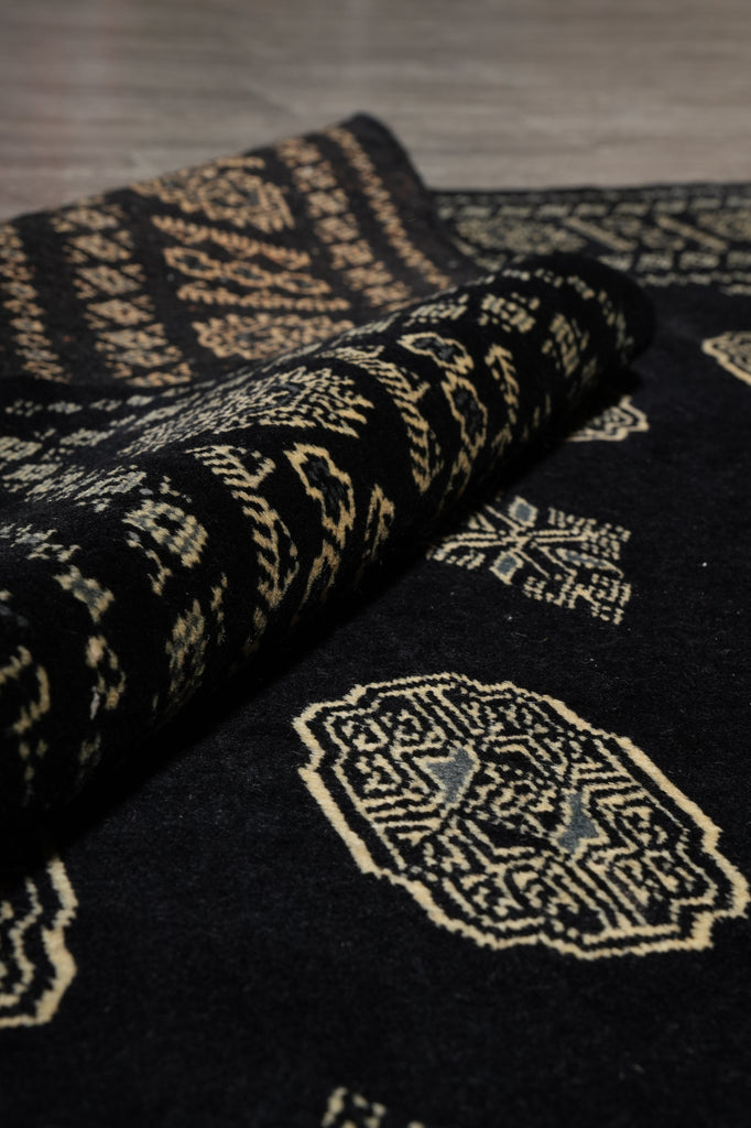 4.8 x 6.6 Black Hand-Knotted Quality Wool Bokhara Rug #F-3128