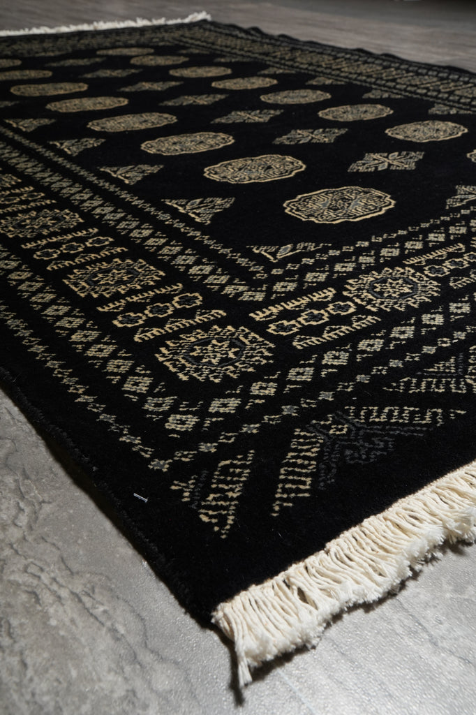 4.8 x 6.6 Black Hand-Knotted Quality Wool Bokhara Rug #F-3128