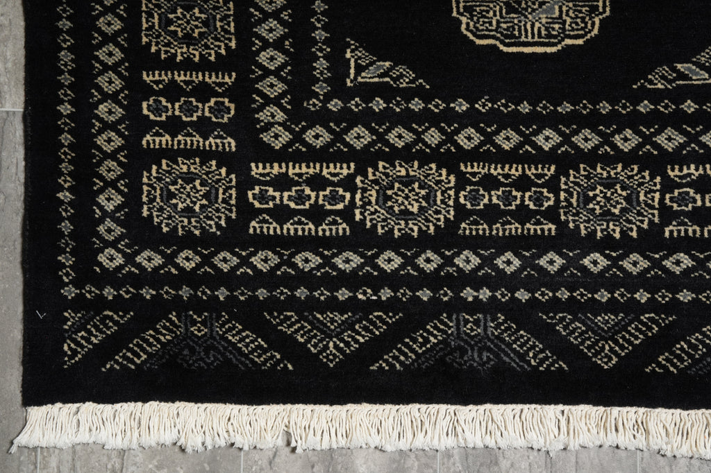 4.8 x 6.6 Black Hand-Knotted Quality Wool Bokhara Rug #F-3128