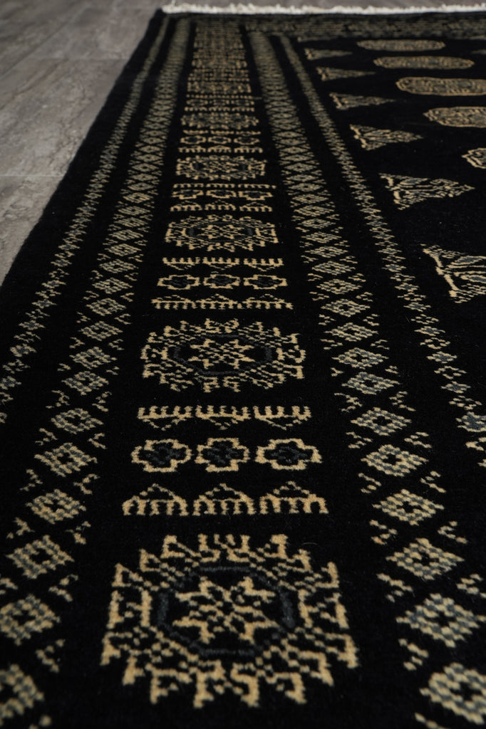 4.8 x 6.6 Black Hand-Knotted Quality Wool Bokhara Rug #F-3128