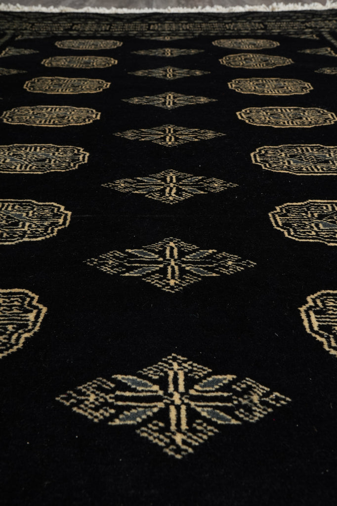 4.8 x 6.6 Black Hand-Knotted Quality Wool Bokhara Rug #F-3128