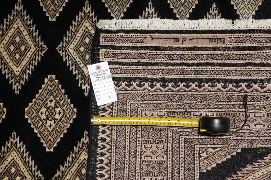 4 X 6 Black Wool and Silk Touch Jaldar Bokhara Rug Geometric #B-75632