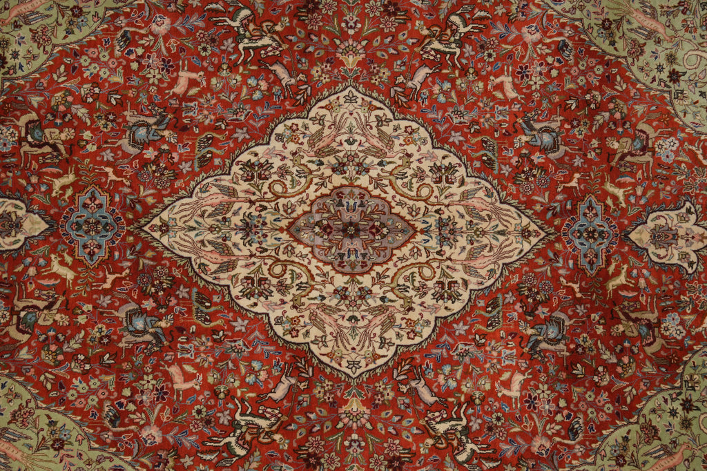 6.9 x 10 Authentic Persian Tabriz Tabataba Rug Hunting Deer's Birds - view 7