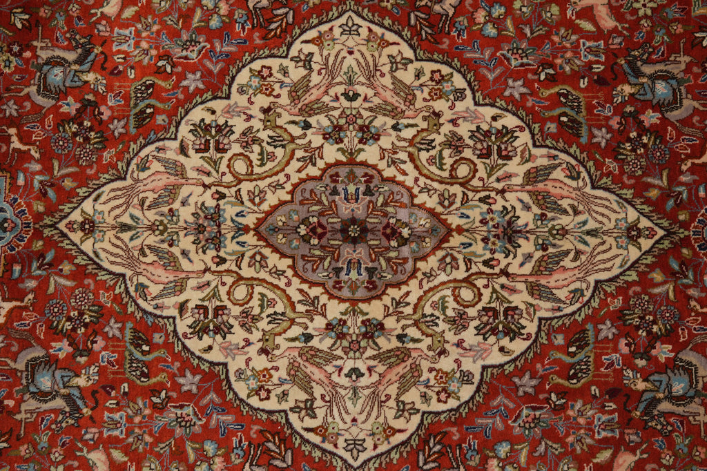 6.9 x 10 Authentic Persian Tabriz Tabataba Rug Hunting Deer's Birds - view 8