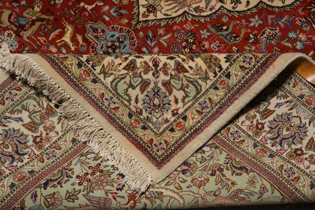 6.9 x 10 Authentic Persian Tabriz Tabataba Rug Hunting Deer's Birds - view 12