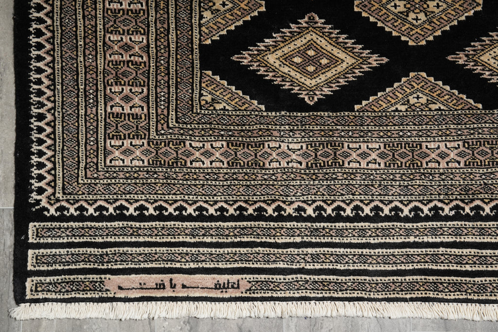 4 X 6 Black Wool and Silk Touch Jaldar Bokhara Rug Geometric #B-75632