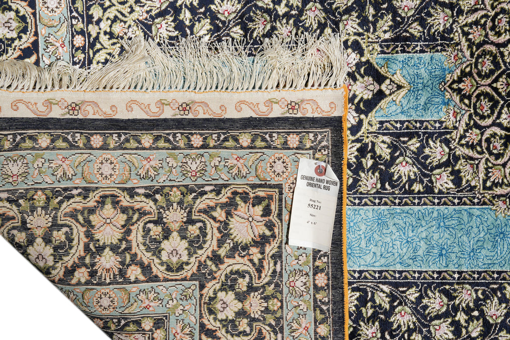 4x6 Silk Rug Torqouise And Black #PIX-55221