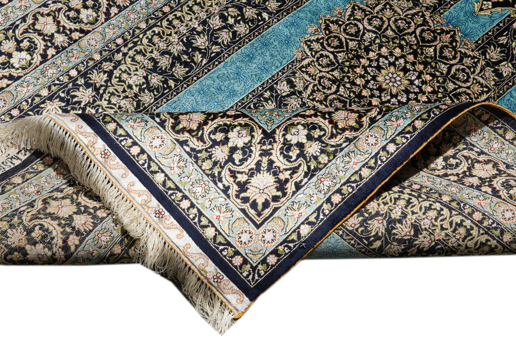 4x6 Silk Rug Torqouise And Black #PIX-55221