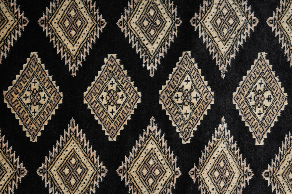 4 X 6 Black Wool and Silk Touch Jaldar Bokhara Rug Geometric #B-75632