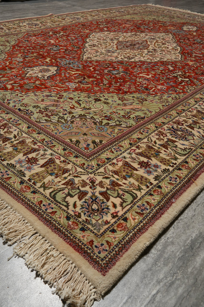6.9 x 10 Authentic Persian Tabriz Tabataba Rug Hunting Deer's Birds - view 6