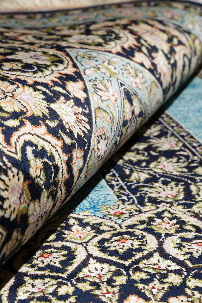 4x6 Silk Rug Torqouise And Black #PIX-55221