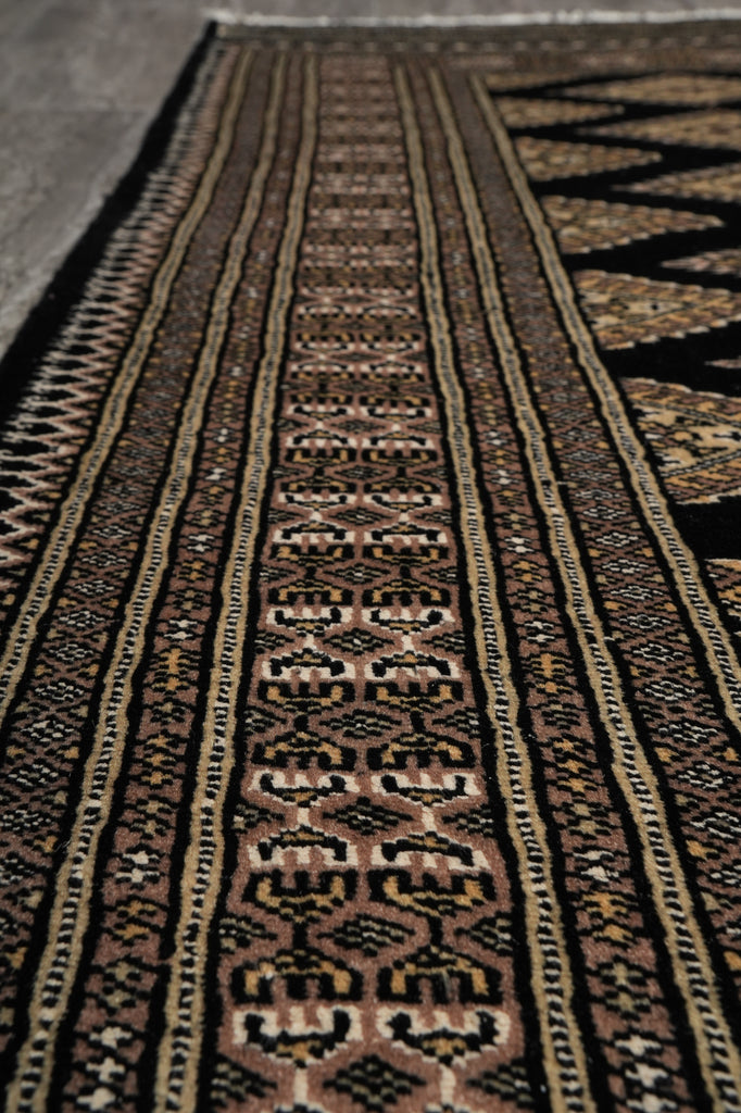 4 X 6 Black Wool and Silk Touch Jaldar Bokhara Rug Geometric #B-75632