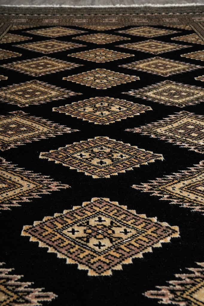 4 X 6 Black Wool and Silk Touch Jaldar Bokhara Rug Geometric #B-75632