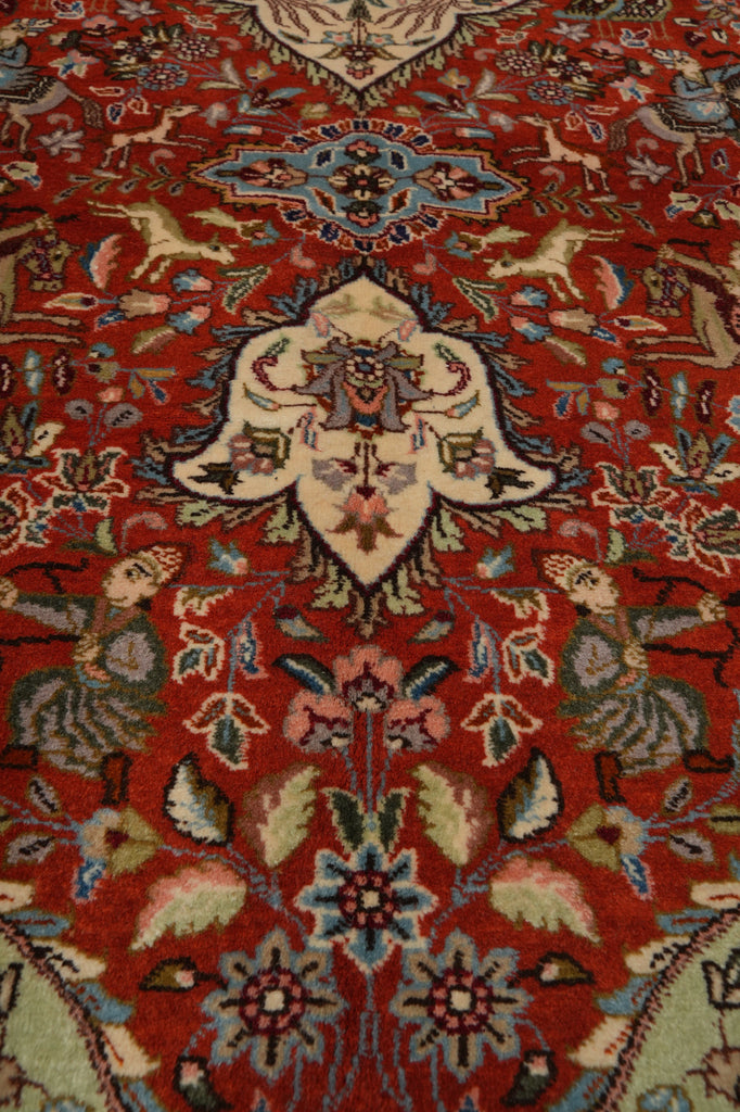 6.9 x 10 Authentic Persian Tabriz Tabataba Rug Hunting Deer's Birds - view 10