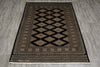 Load image into Gallery viewer, 4 X 6 Black Wool and Silk Touch Jaldar Bokhara Rug Geometric #B-75632