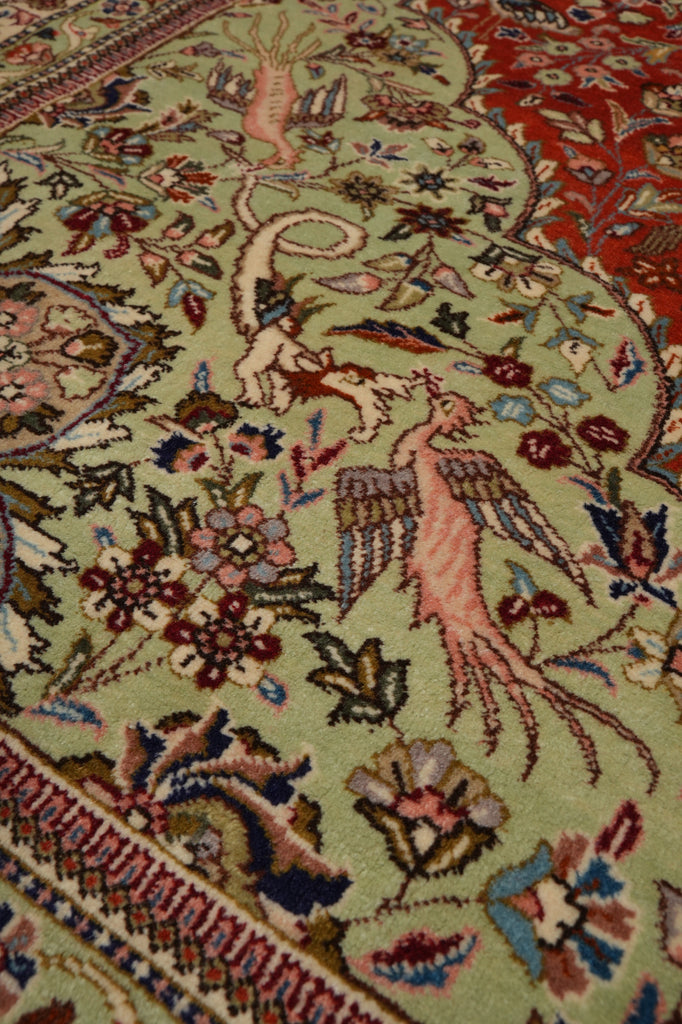 6.9 x 10 Authentic Persian Tabriz Tabataba Rug Hunting Deer's Birds - view 11