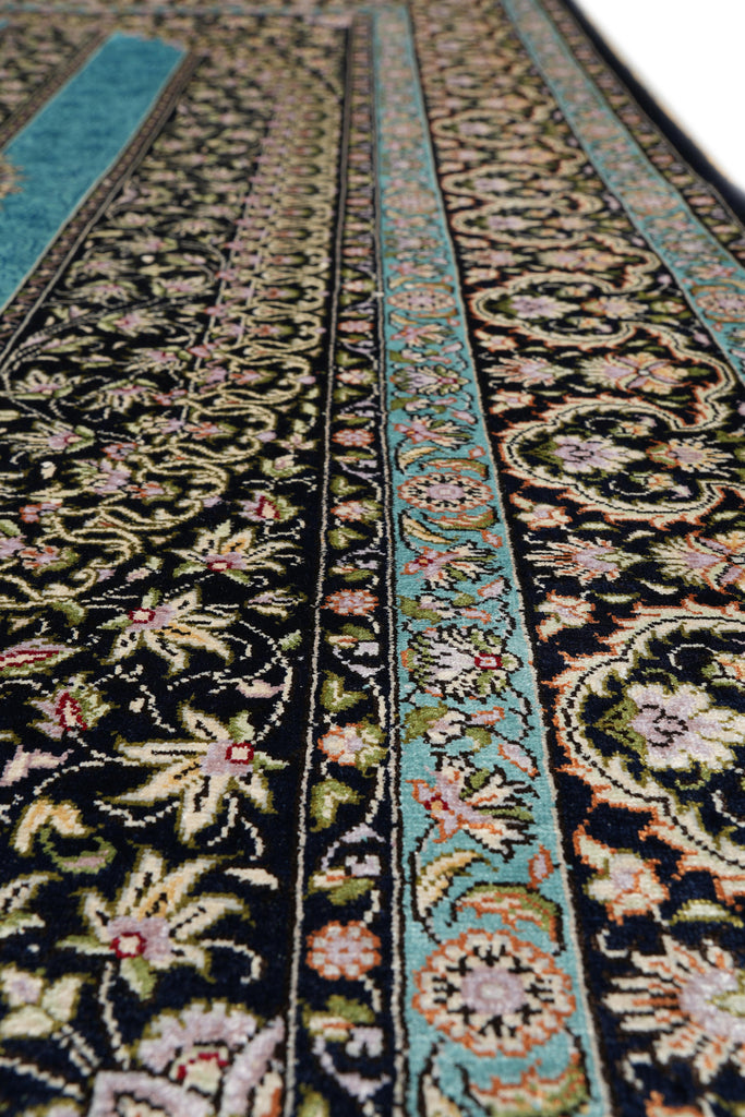 4x6 Silk Rug Torqouise And Black #PIX-55221