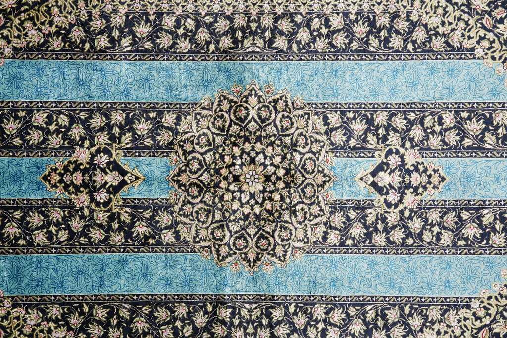 4x6 Silk Rug Torqouise And Black #PIX-55221